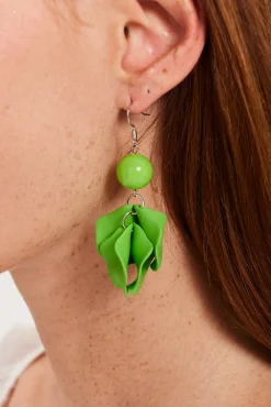 Liquorish Flower Petal Drop Style Earrings In Green