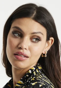 Liquorish Gold & Diamanté Star Hoop Earrings With Neon Yellow Details