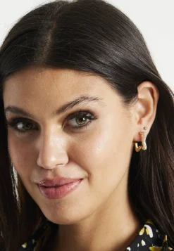 Liquorish Gold & Diamanté Star Hoop Earrings With Neon Yellow Details