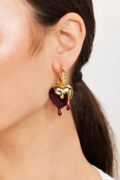 Liquorish Gold Drip Heart Hoop Earrings