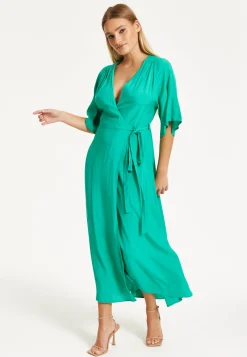 Liquorish Green Wrap Front Kimono Sleeve Maxi Dress