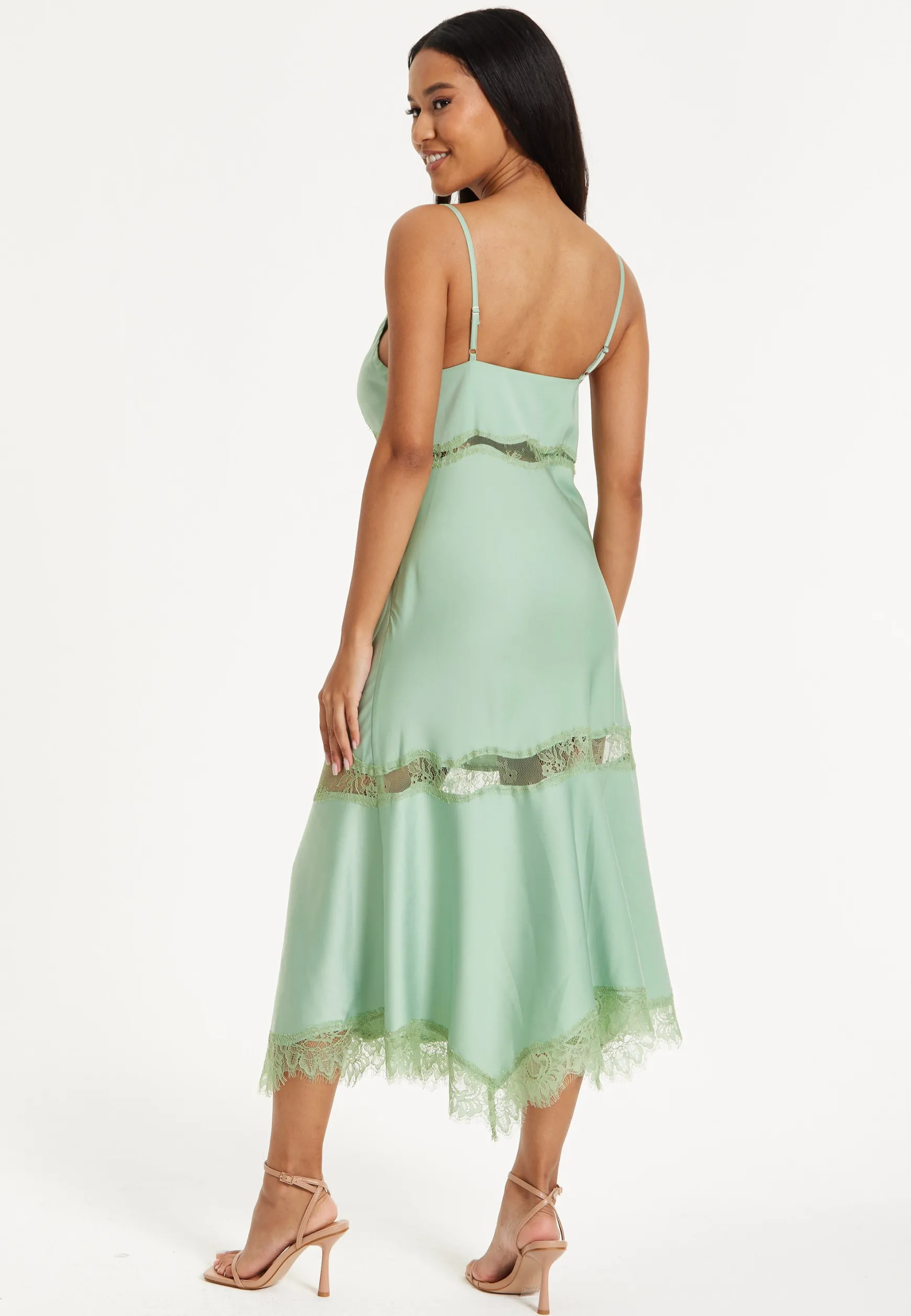 Liquorish Lace Trim Mint Midi Dress