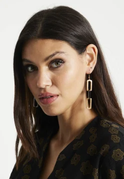 Liquorish Link Drop Black & Gold Earrings