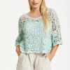 Mint Green Knitted Crochet Lace Top