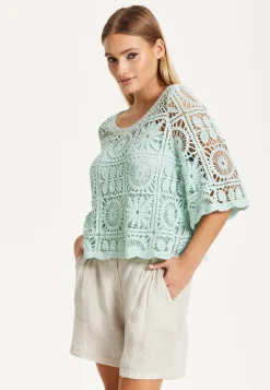 Mint Green Knitted Crochet Lace Top