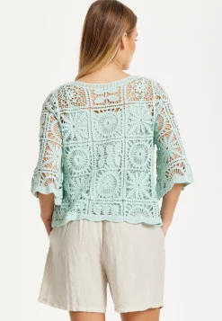 Mint Green Knitted Crochet Lace Top