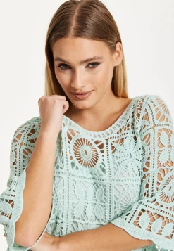 Mint Green Knitted Crochet Lace Top