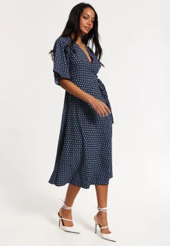 Navy Floral Print Kimono Wrap Maxi Dress