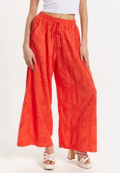Orange Embroidered Wide Leg Trousers