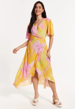 Paisley Print Wrap Front Midi Dress