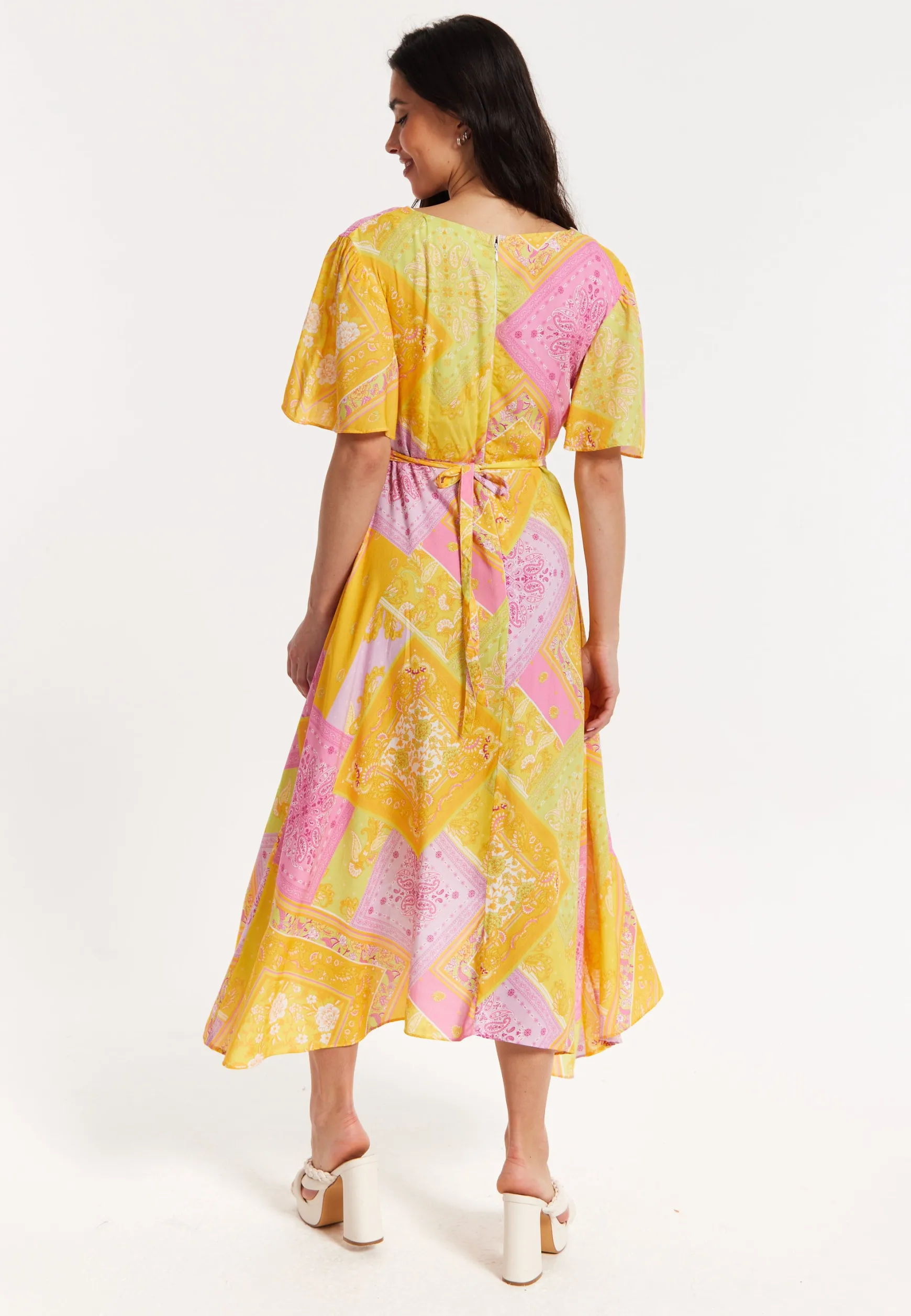 Paisley Print Wrap Front Midi Dress