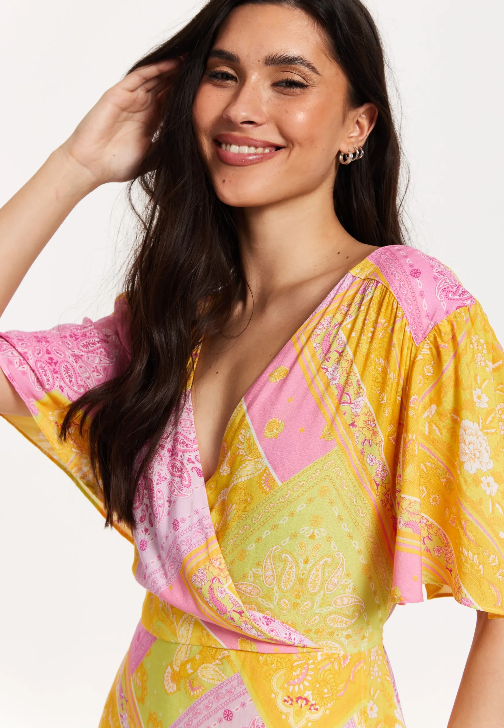 Paisley Print Wrap Front Midi Dress