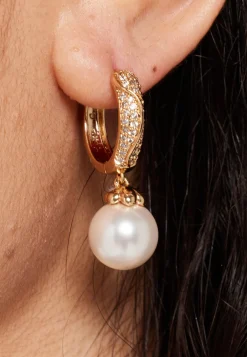 Pearl Hoop Earrings with Gold