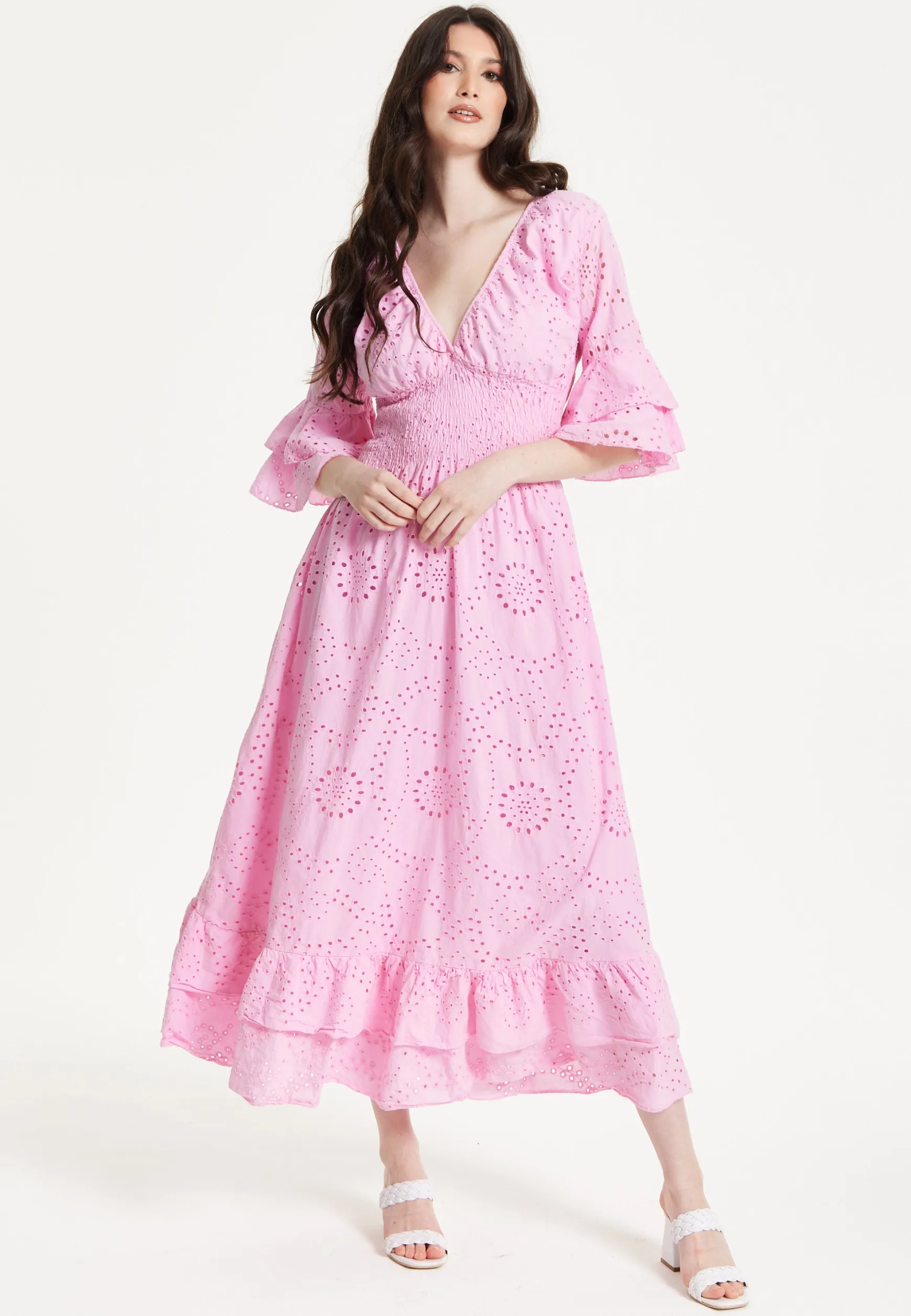Pink Broderie Anglaise Maxi Dress
