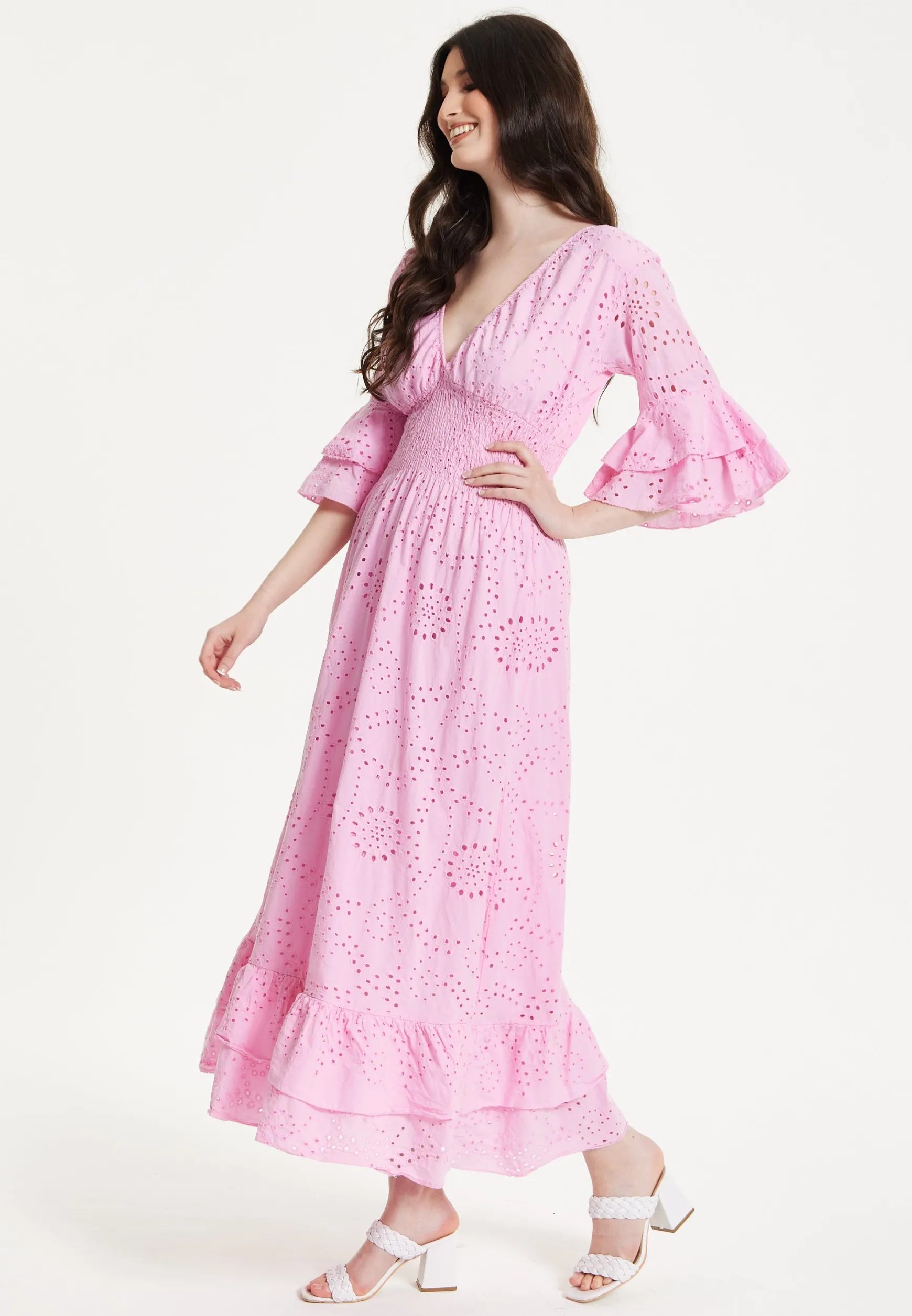 Pink Broderie Anglaise Maxi Dress