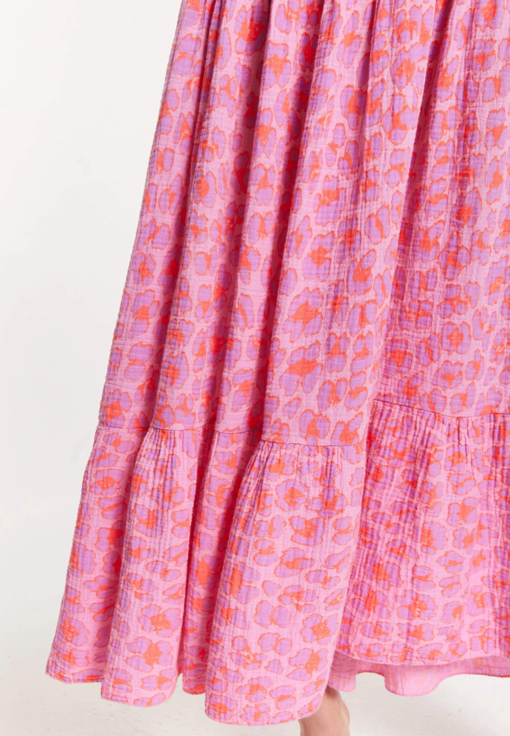 Pink Printed Shirred Maxi Dress