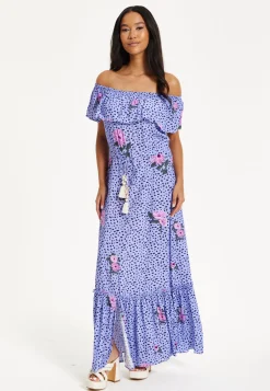 Purple Floral Off Shoulder Maxi Dress