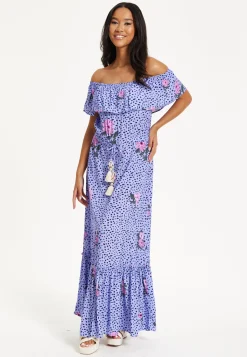 Purple Floral Off Shoulder Maxi Dress