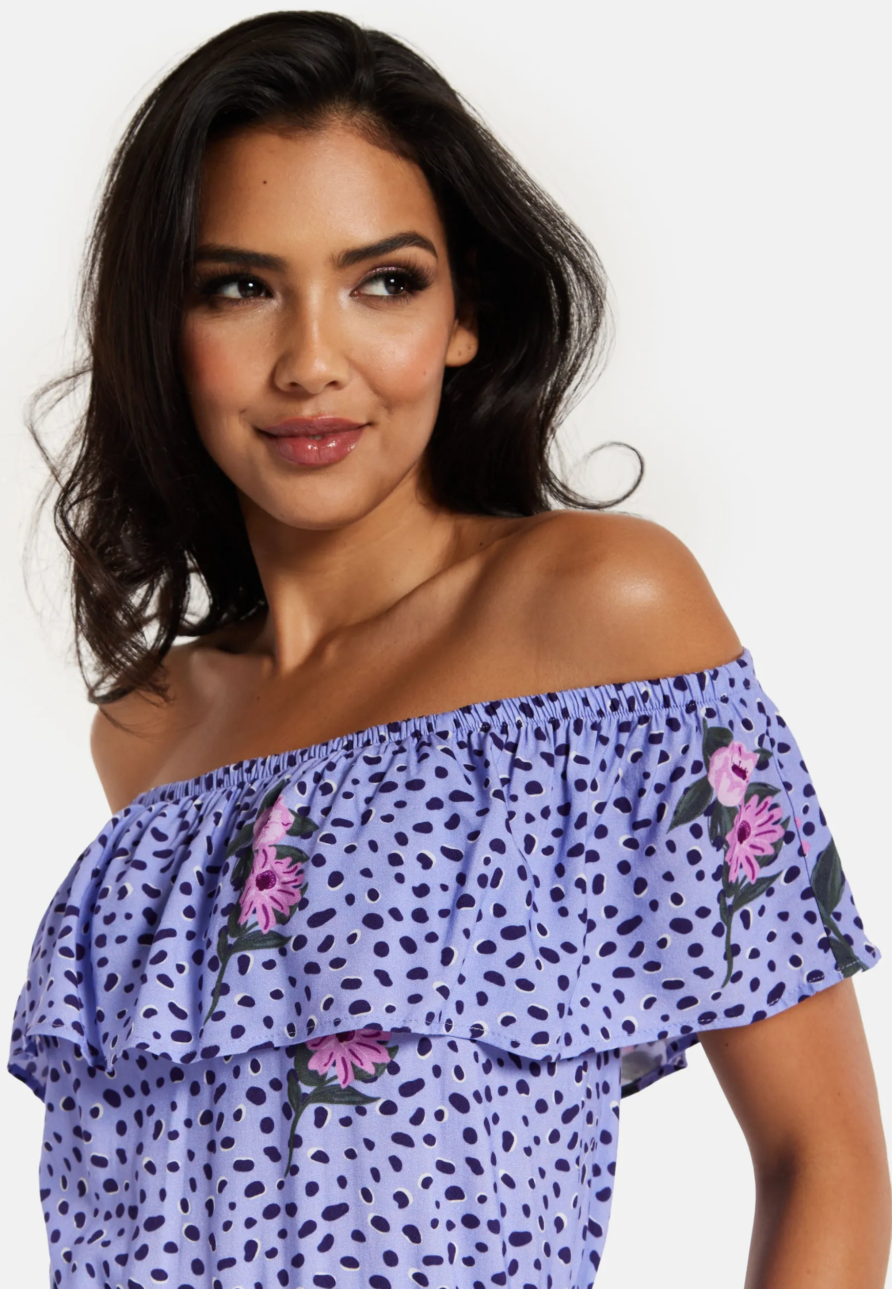 Purple Floral Off Shoulder Maxi Dress