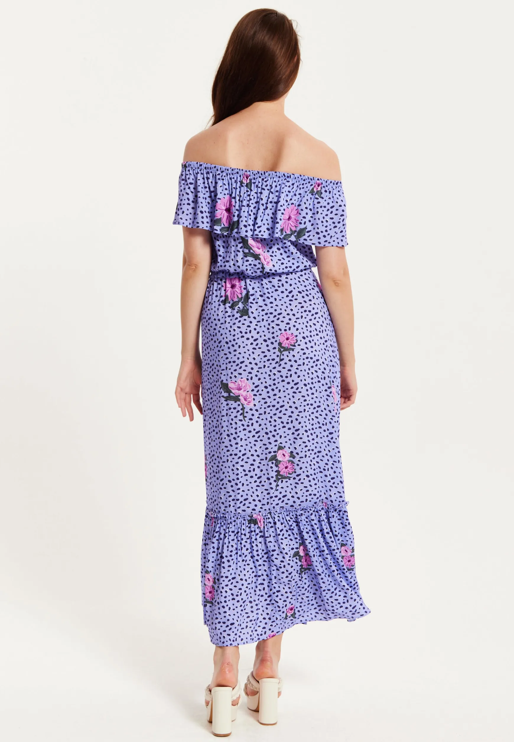 Purple Floral Off Shoulder Maxi Dress