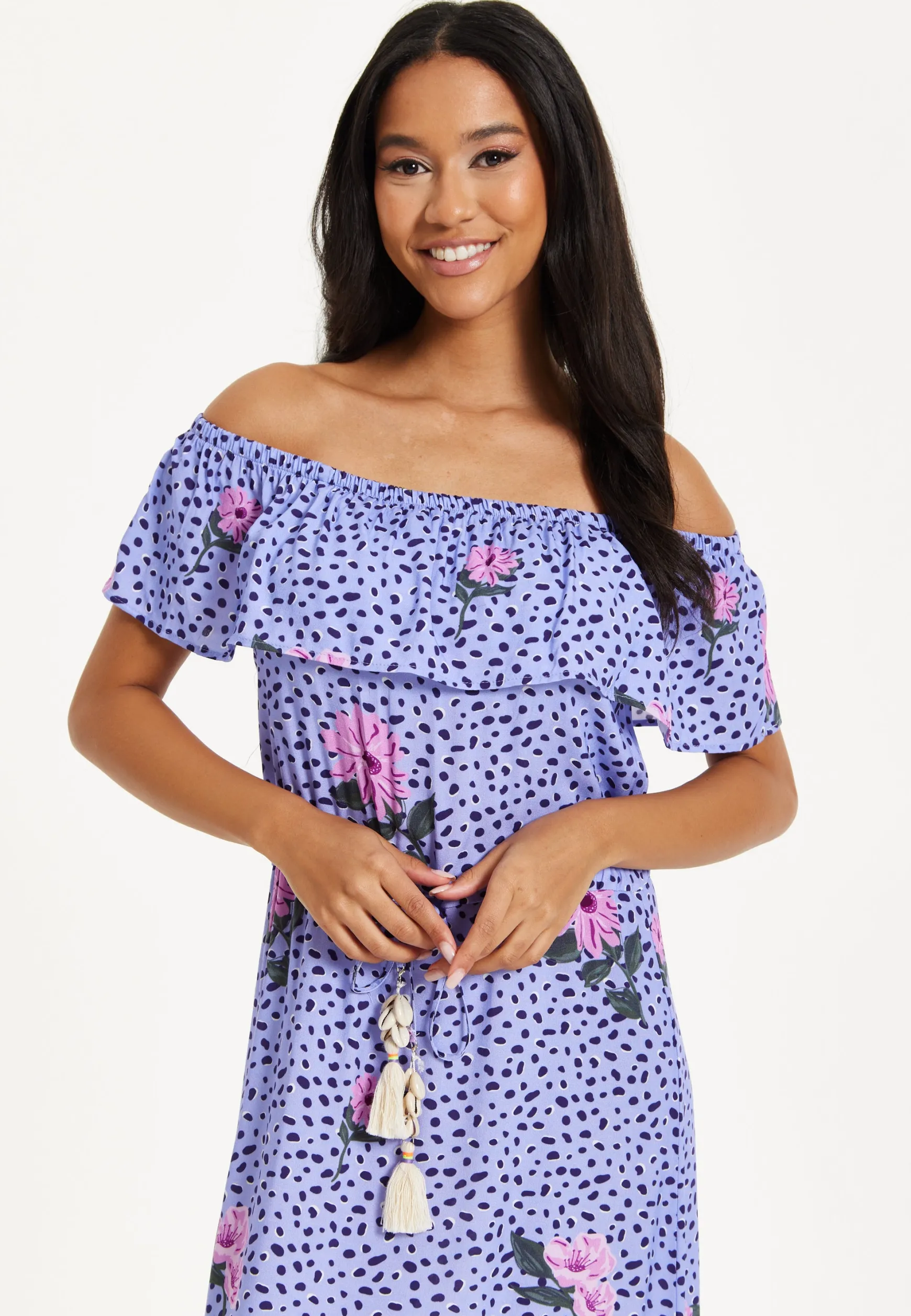 Purple Floral Off Shoulder Maxi Dress