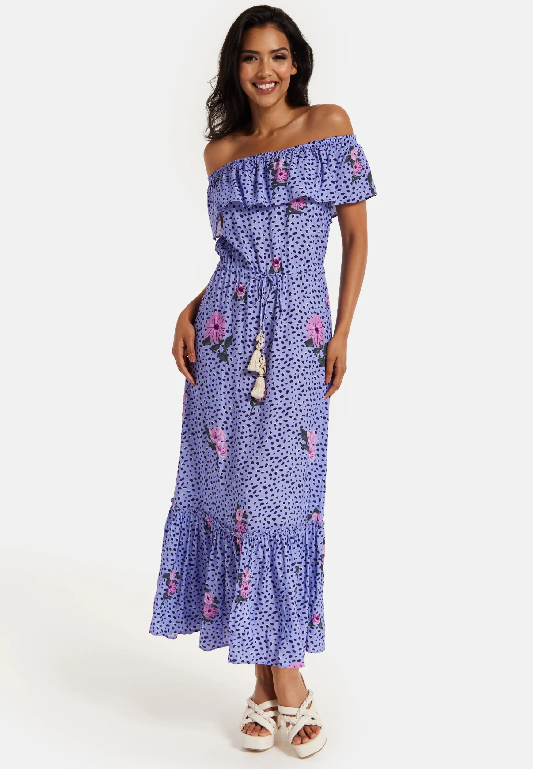 Purple Floral Off Shoulder Maxi Dress