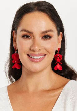 Red Petal Dangly Earrings