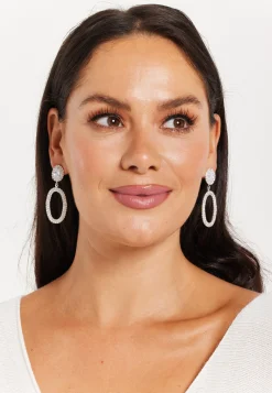 Silver Rhinestone Large Dangle Earrings