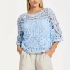 Sky Blue Knitted Crochet Lace Top