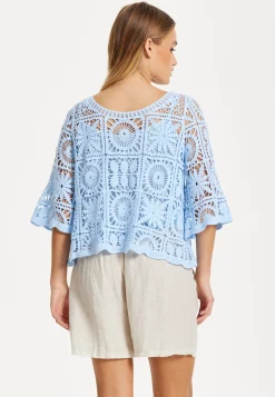 Sky Blue Knitted Crochet Lace Top