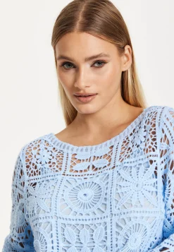 Sky Blue Knitted Crochet Lace Top