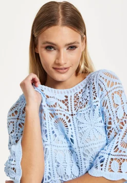 Sky Blue Knitted Crochet Lace Top