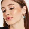Sky-Blue Baguette Huggie Drop Earrings in Gold