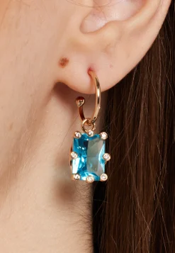 Sky-Blue Baguette Huggie Drop Earrings in Gold