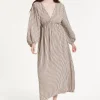 Taupe Stripe V-Neck Maxi Dress