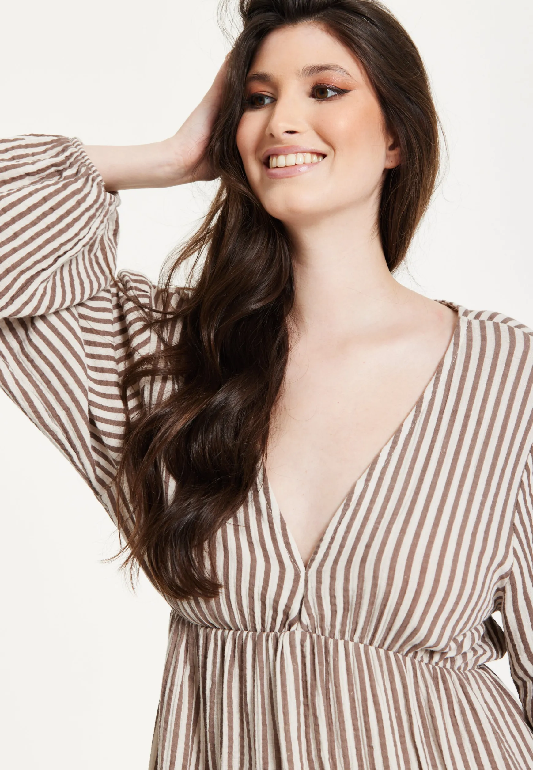Taupe Stripe V-Neck Maxi Dress