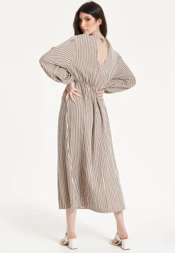 Taupe Stripe V-Neck Maxi Dress