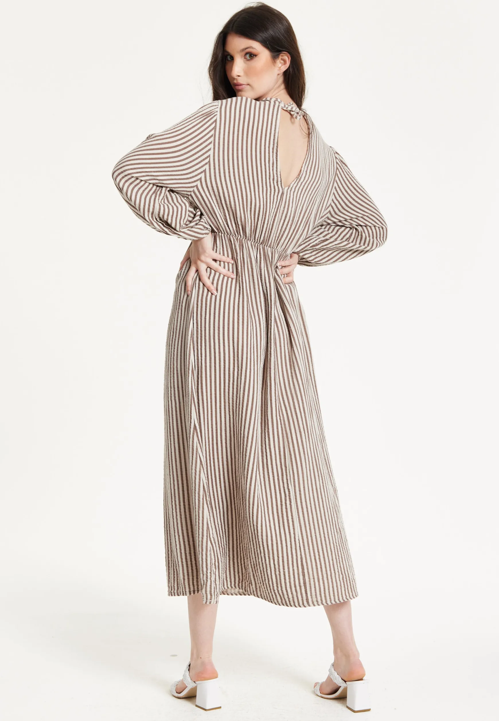 Taupe Stripe V-Neck Maxi Dress