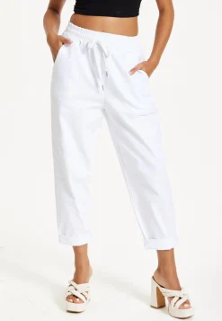 White Cropped Drawstring Trousers