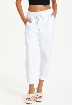 White Cropped Drawstring Trousers