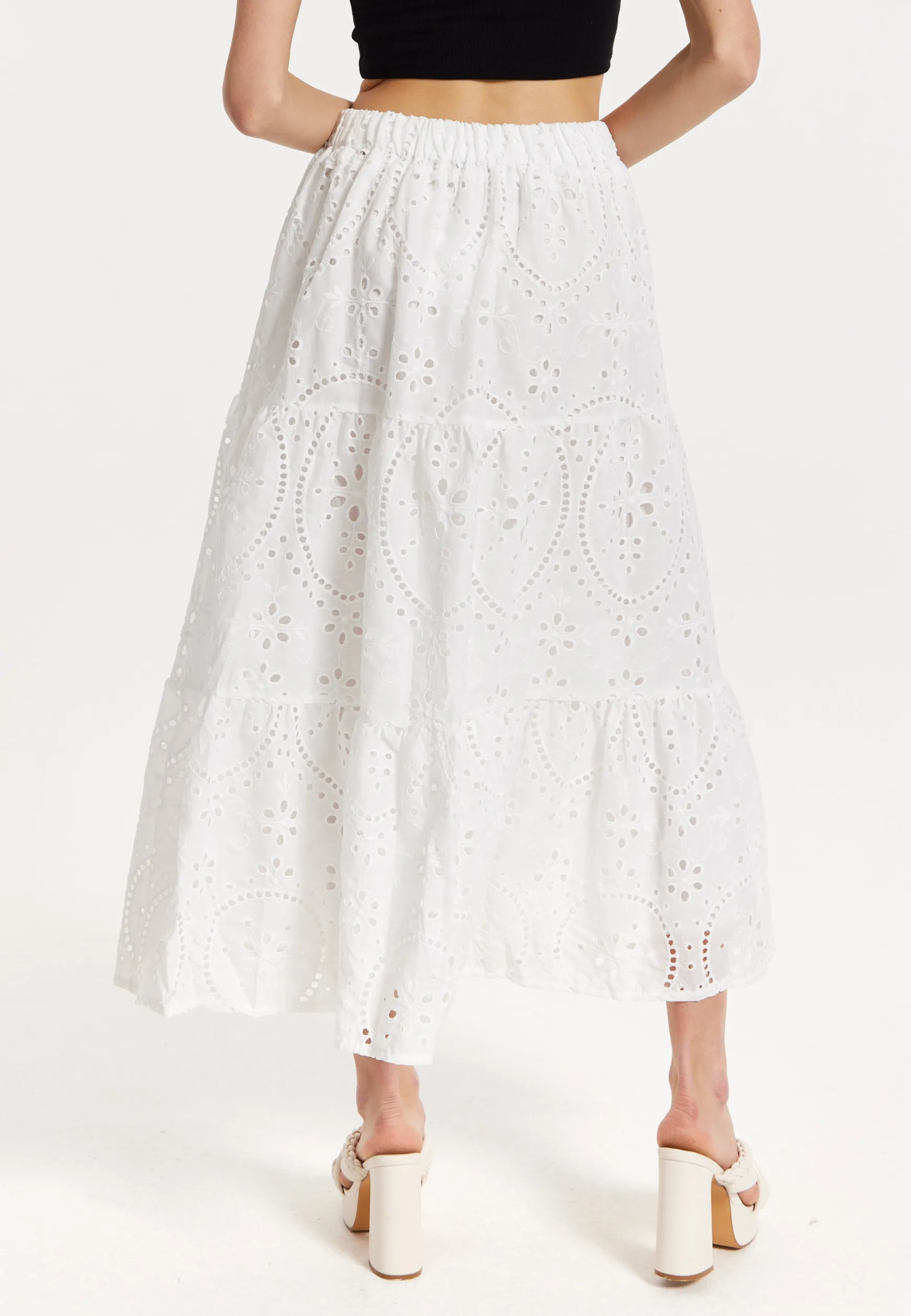 White Embroidered Lace Maxi Skirt