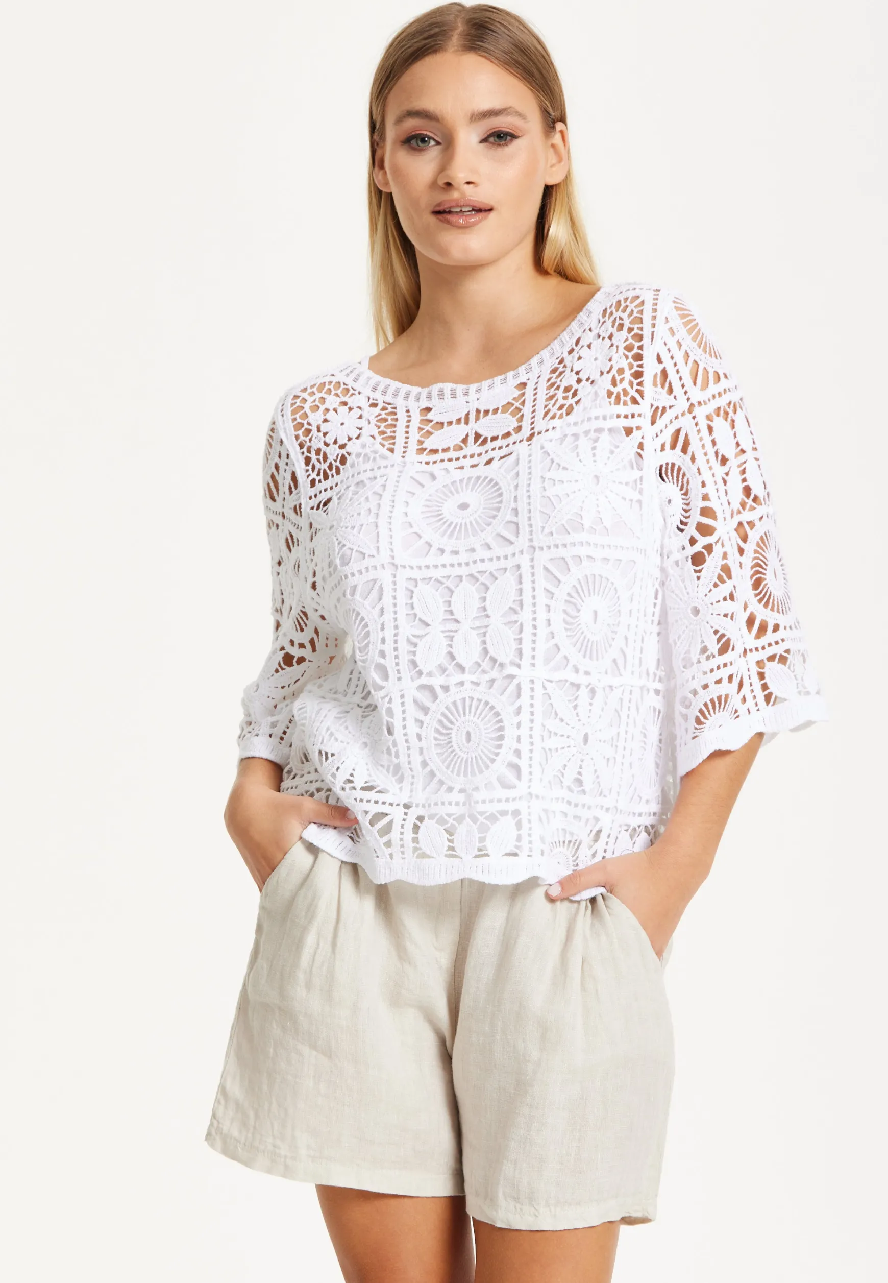 White Knitted Crochet Lace Top
