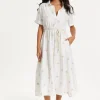 White Palm Print Shirt Midi Dress