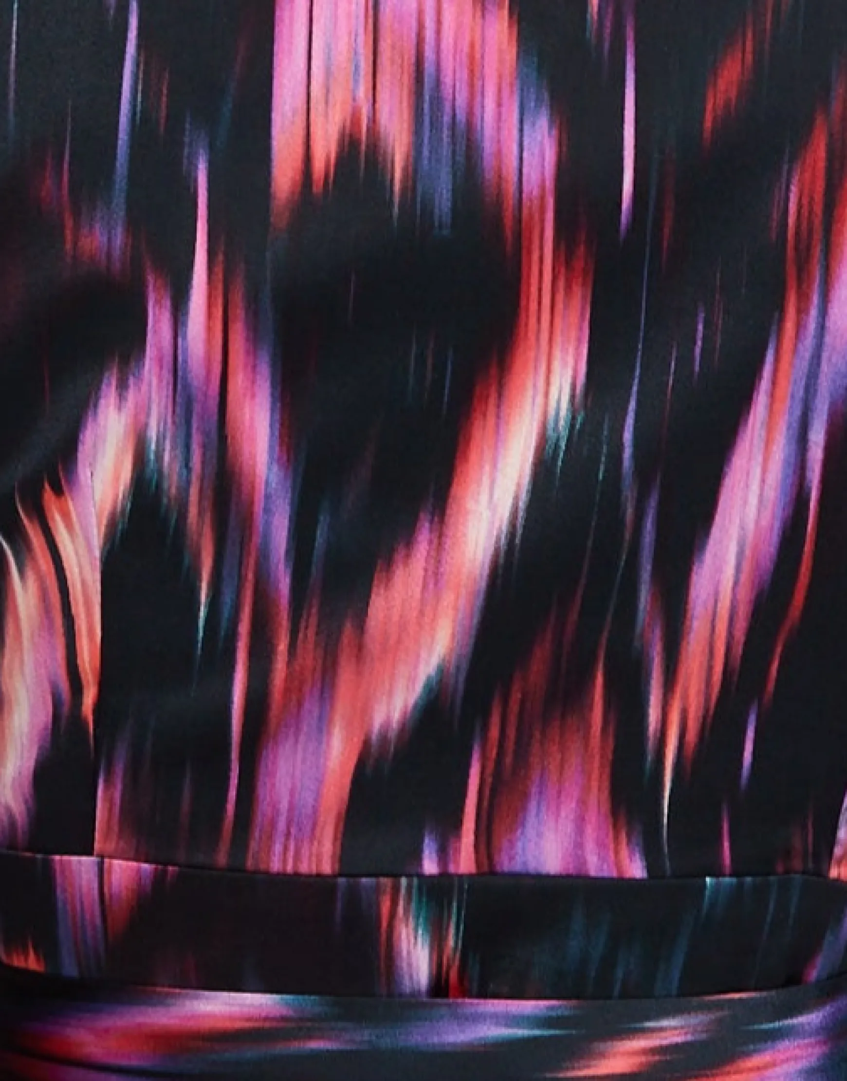 Women's Abstract Ikat Top in Black with Vibrant Feather Print, Long Balloon Sleeves, Button-Up High Neck Collar.