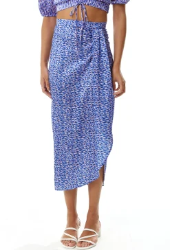 Women's Abstract Print Midi Skirt with Front Slit in Purple - Perfect for Summer Holidays by Liquorish