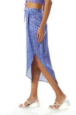 Women's Abstract Print Midi Skirt with Front Slit in Purple - Perfect for Summer Holidays by Liquorish