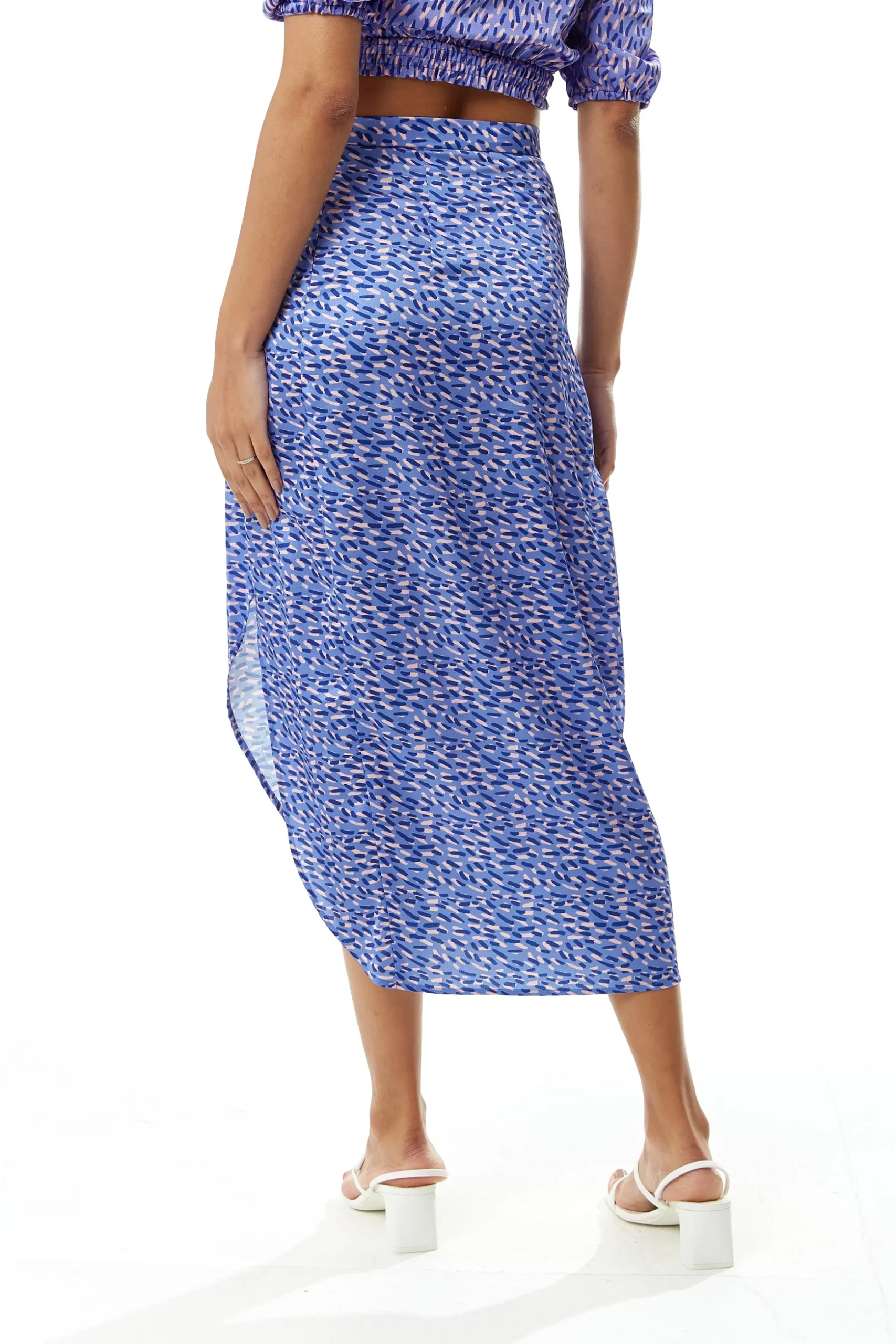 Women's Abstract Print Midi Skirt with Front Slit in Purple - Perfect for Summer Holidays by Liquorish