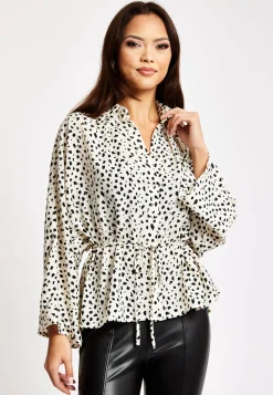 Women's Animal Print Shirt with Long Sleeves, Button-Up Front, Tie Waist, Shirt Collar, Regular Fit