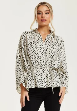 Women's Animal Print Shirt with Long Sleeves, Button-Up Front, Tie Waist, Shirt Collar, Regular Fit