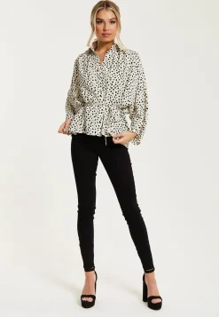 Women's Animal Print Shirt with Long Sleeves, Button-Up Front, Tie Waist, Shirt Collar, Regular Fit
